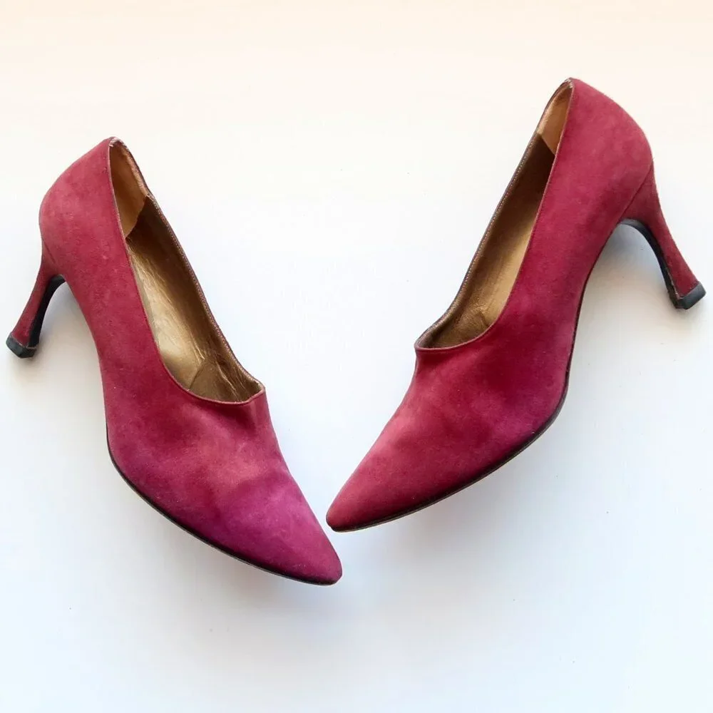 Yves Saint Laurent Burgundy Suede Leather Pointy Toe Heels Pumps Formal Shoes - Picture 2 of 14